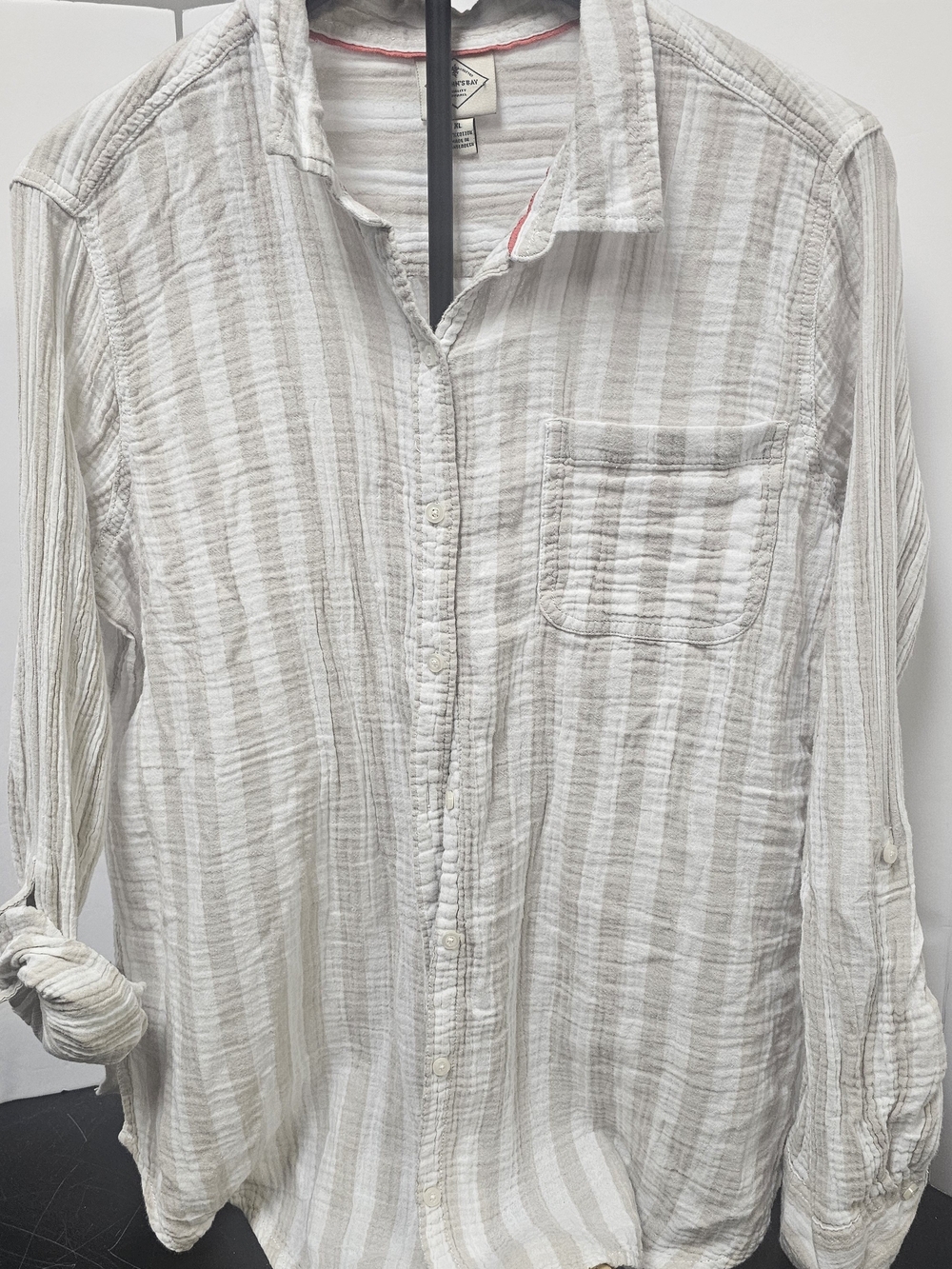 St. John's Bay Light Beige and White Striped Button-Down Shirt
